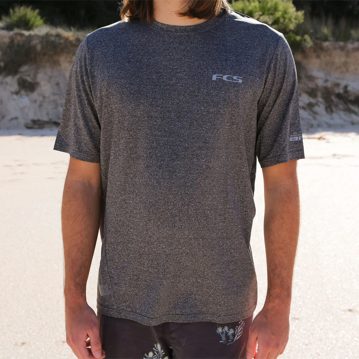 FCS Men's Short Sleeve UV Surf Tee - Heather Grey