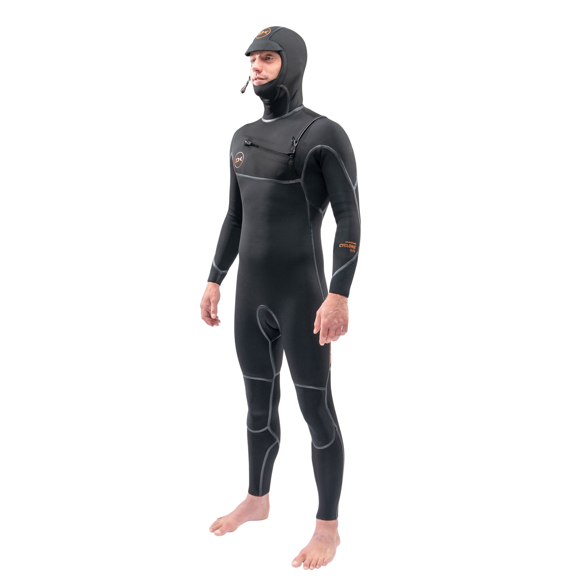 Dakine Mens Cyclone Chest Zip Hooded 5/4mm Full Wetsuit (Black) | Wetsuits | Dakine