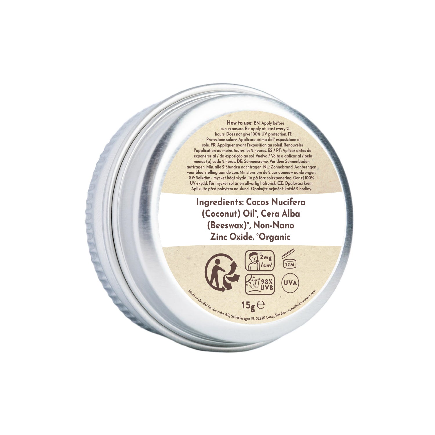 Suntribe Face & Sport Zinc Sunscreen 15g Tin - SPF 50 (White) | Sunscreen | Suntribe