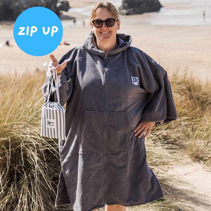 Zip Up Microfibre Towel Changing Robe| Grey
