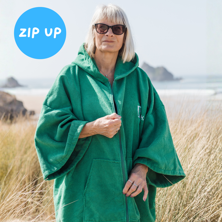 Zip Up Microfibre Towel Changing Robe | Green