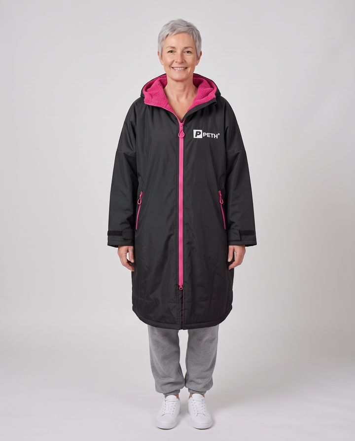 Waterproof Changing Robe | Black/Pink