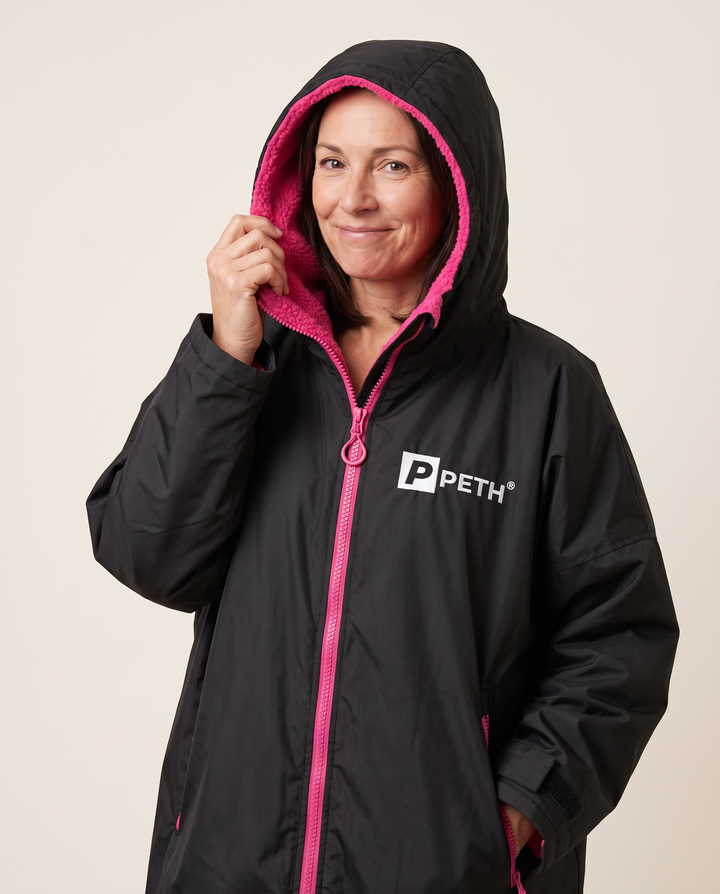 Waterproof Changing Robe | Black/Pink