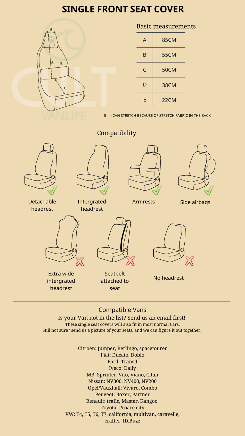 Cult seat covers compatability guide