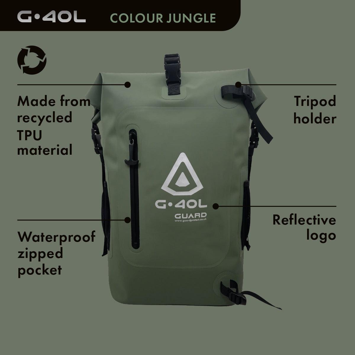 GUARD® G.40L 100% Waterproof Surfing Backpack - Jungle | Dry Bags | Guard
