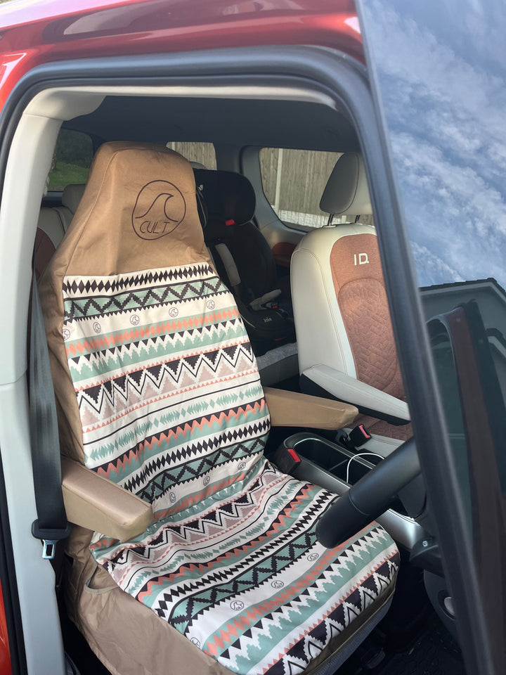 Single Waterproof Seat Cover | Aztec Black and White