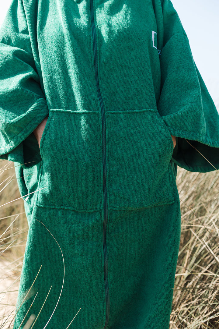 Zip Up Microfibre Towel Changing Robe | Green