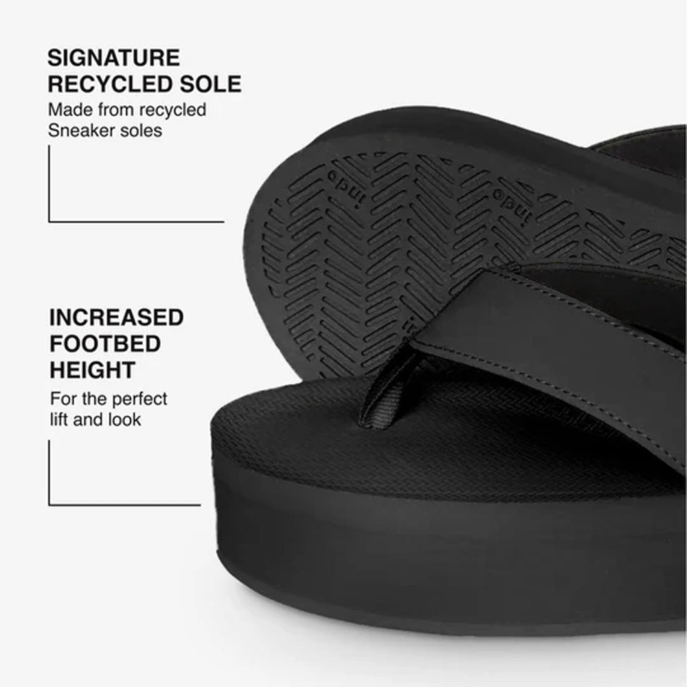 Indosole - Womens Flip Flops - Platform - Black