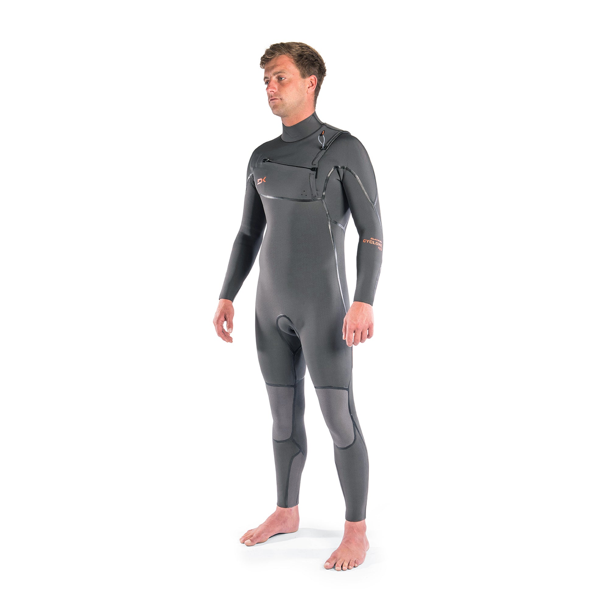 Dakine Mens Cyclone Chest Zip 4/3mm Full Wetsuit (Graphite / Orange) | Wetsuits | Dakine