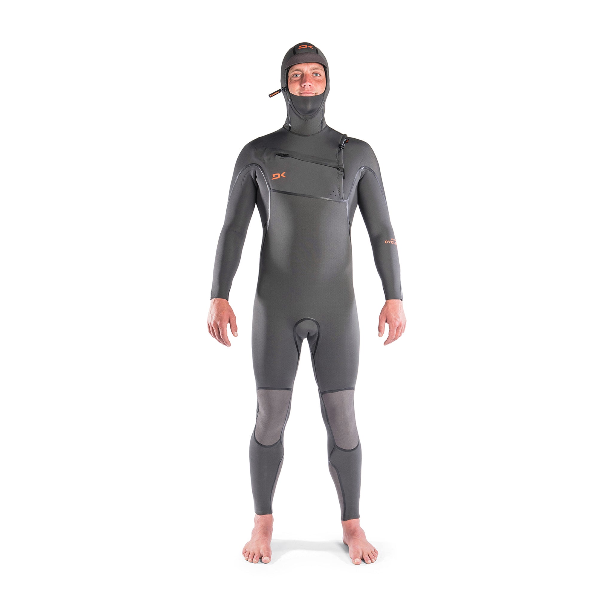 Dakine Mens Cyclone Chest Zip Hooded 4/3mm Full Wetsuit (Graphite / Orange) | Wetsuits | Dakine