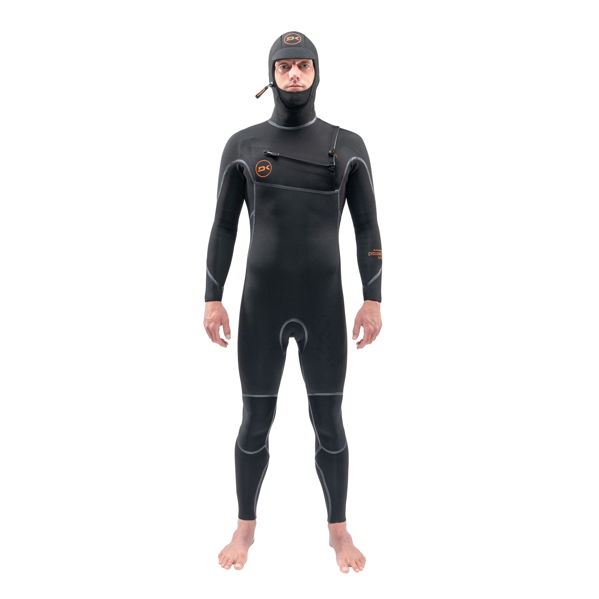 Dakine Mens Cyclone Chest Zip Hooded 4/3mm Full Wetsuit (Black) | Wetsuits | Dakine