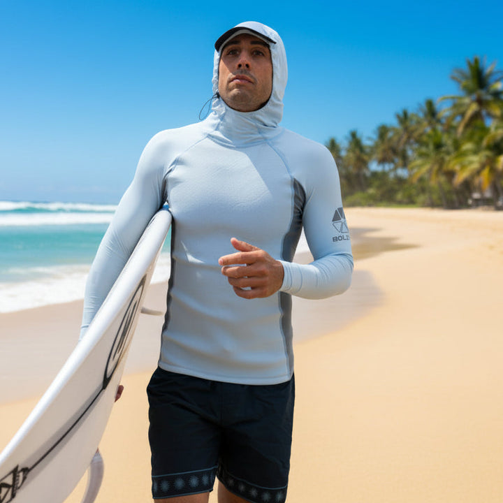 Solite Convertible Neo-Front Rash Guard on a beach