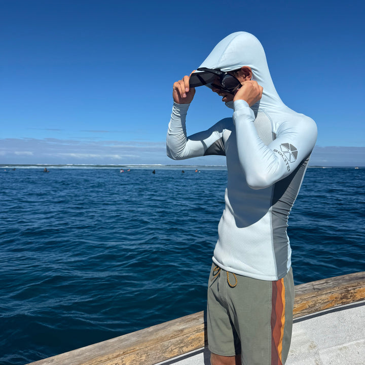 Convertible Neo-Front Rash Guard on a boat
