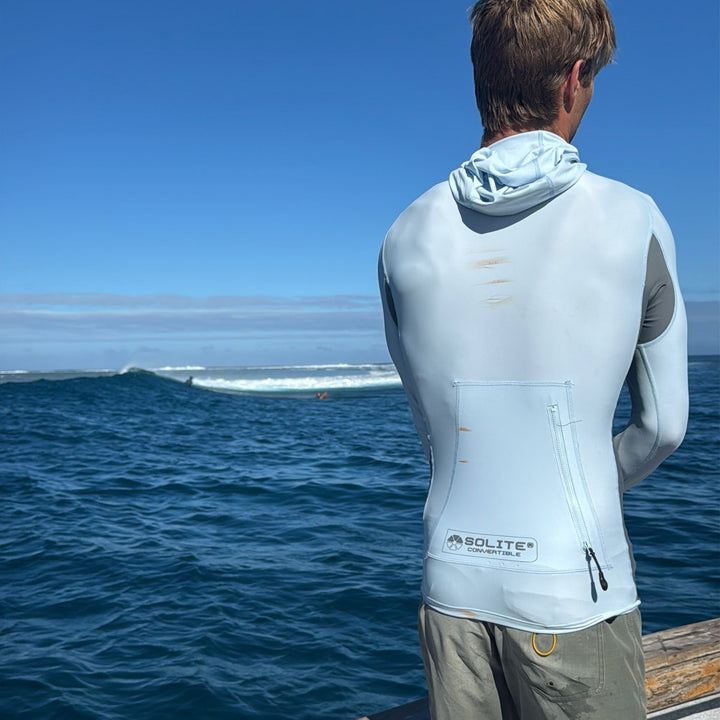 Solite Convertible Neo-Front Rash Guard on a boat 3