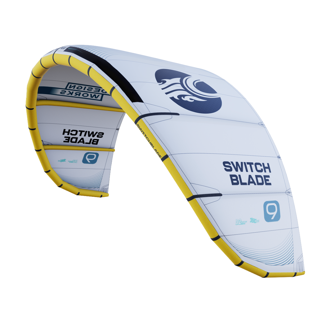 2026 Cabrinha Switchblade Design Works Aluula kite featuring Vert-X Bridle for lighter weight, faster response and an expanded wind range.