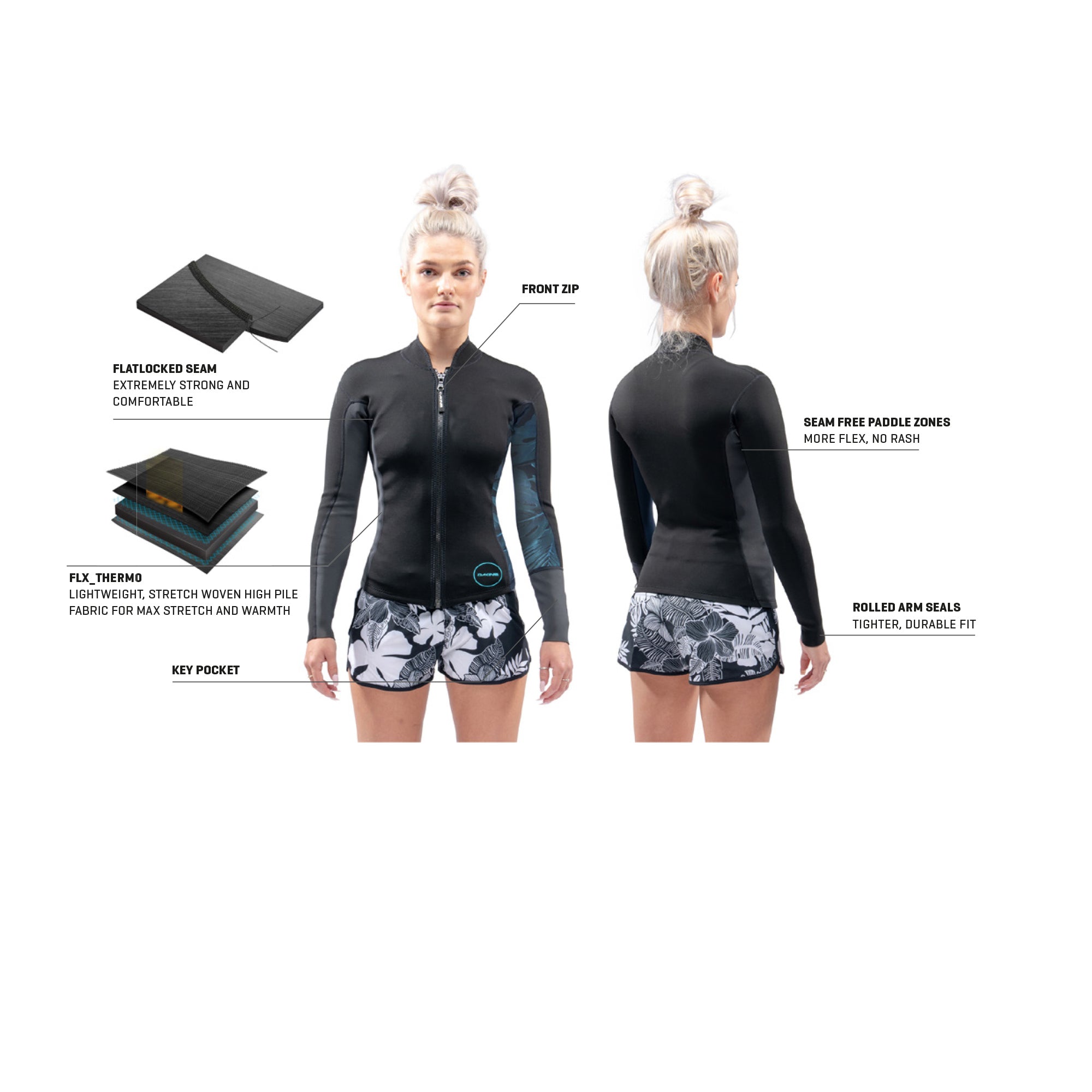 Dakine Womens Mission Jacket 1mm (Black) | Neoprene Jackets | Dakine