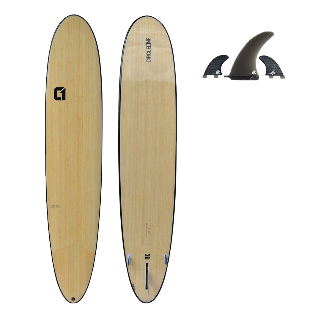 9ft 6 Bamboo Round Pin Tail Longboard Surfboard | Circle One