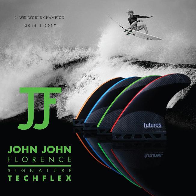 Futures John John Florence Techflex Tri Fin Set Black / Neon Blue - Small-Futures John John Florence Techflex Tri Fin Set Black / Neon Blue - Small-Green Overhead