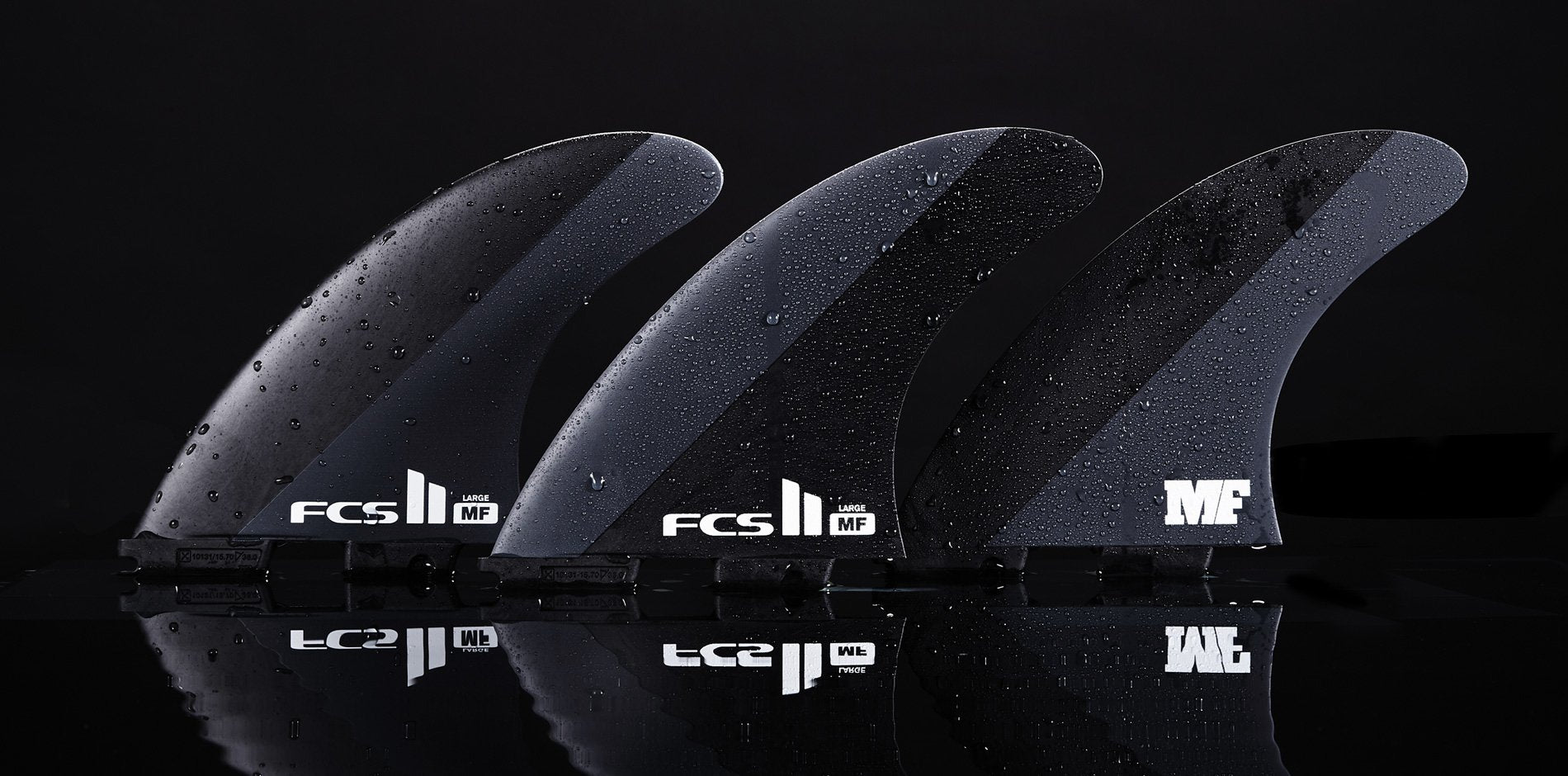 FCS II Mick Fanning Neo Carbon Black / Charcoal Tri Set - Large | Fins | FCS