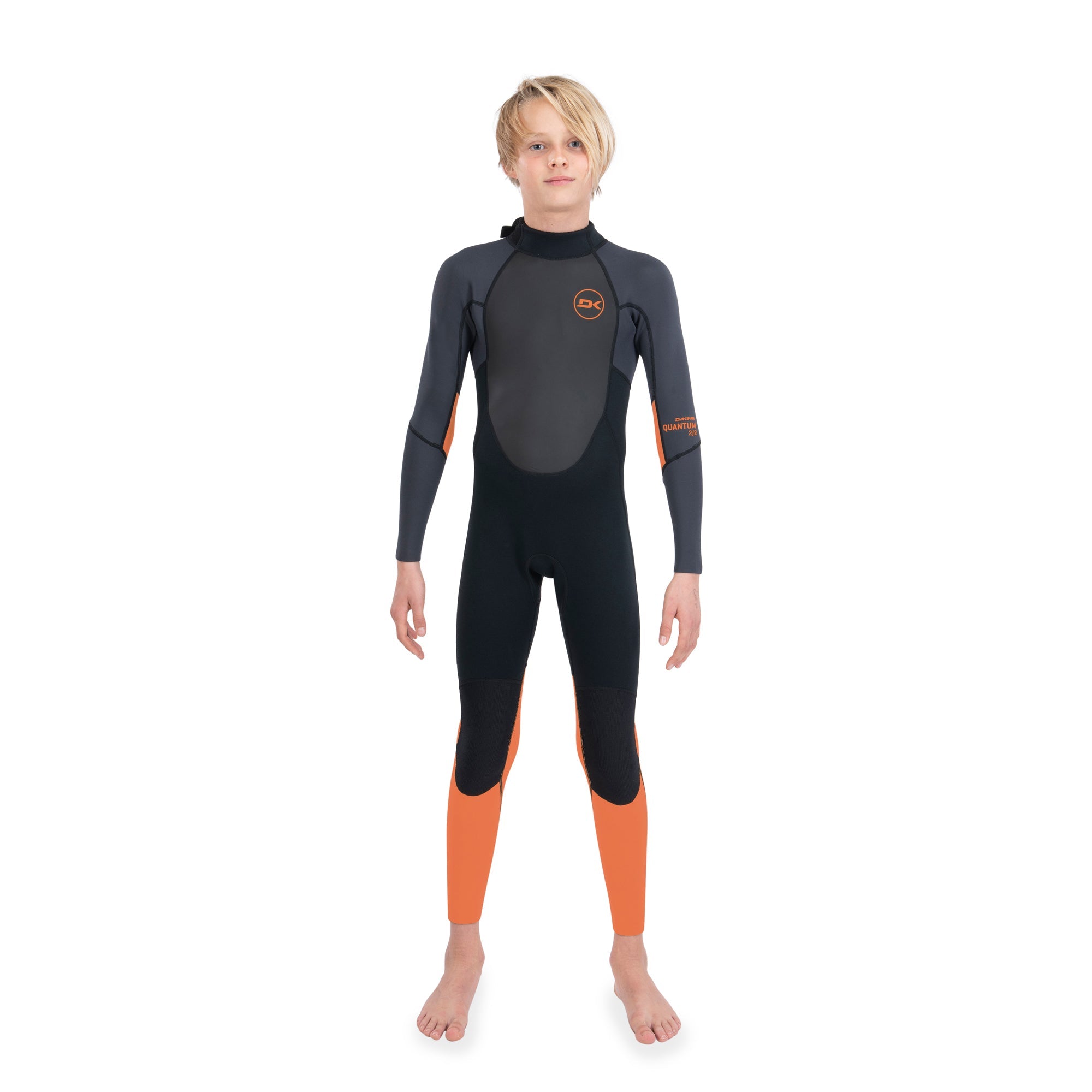 Dakine Kids Quantum Back Zip Full Wetsuit 3/2 F/L (Black / Orange) | Wetsuits | Dakine
