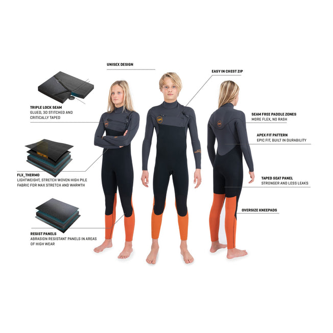 Dakine Kids Quantum Chest Zip Full Suit 5/4/3 (Black / Orange)