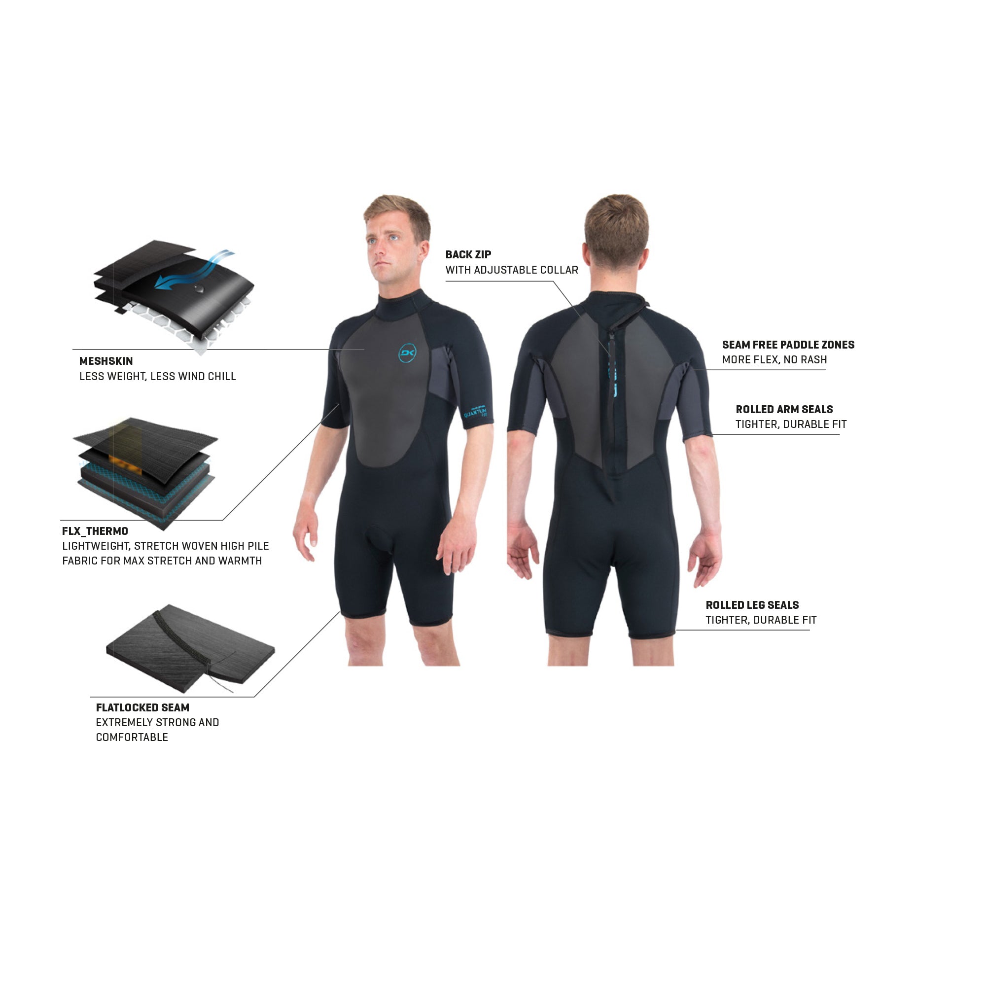 Dakine Mens Quantum Back Zip Shorty 2\2mm F\L (Black / Grey) | Wetsuits | Dakine