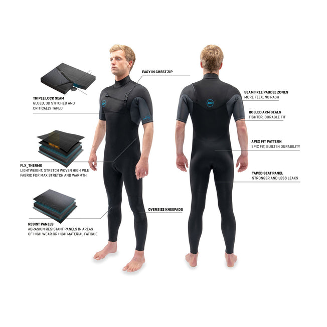 Dakine Mens Quantum Chest Zip S/S Full Suit 2/2 (Black / Grey)