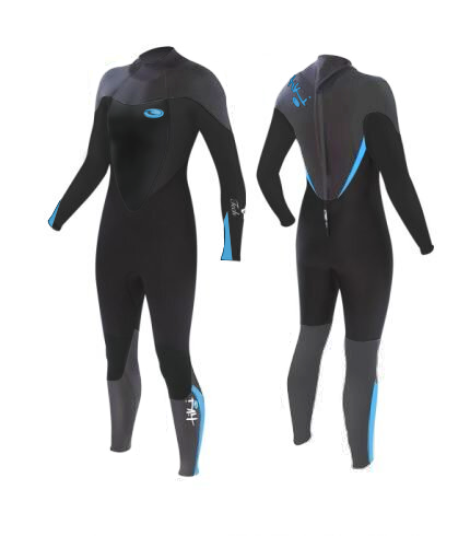 Tiki Ladies Tech 4/3mm GBS Back Zip Steamer Wetsuit - Black / Blue | Wetsuits | Tiki
