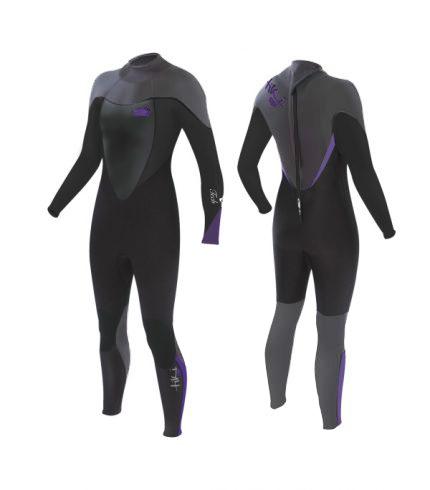 Tiki Ladies Tech 4/3mm GBS Back Zip Steamer Wetsuit - Black / Purple | Wetsuits | Tiki