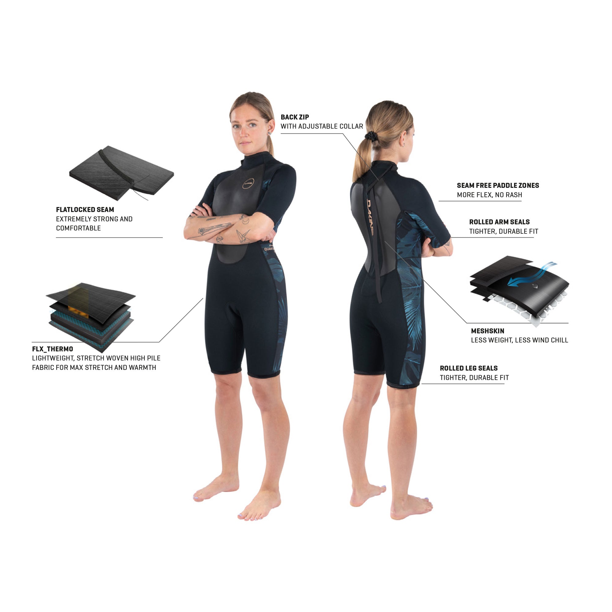 Dakine Womens Quantum Back Zip Shorty 2/2 F/L (Black / Grey) | Wetsuits | Dakine