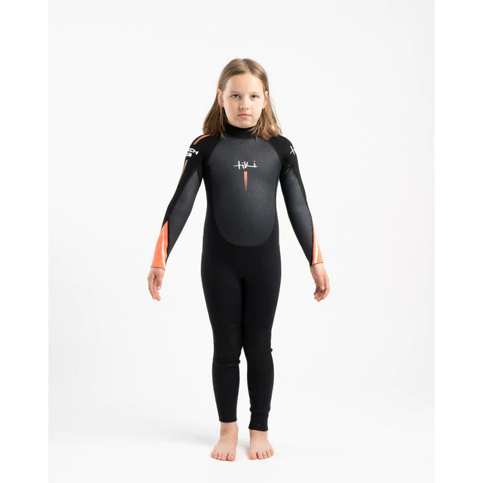 Tiki Junior Tech 3/2mm F/L Back Zip Steamer Wetsuit - Black / Orange | Wetsuits | Tiki