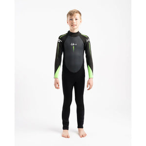 Tiki Junior Tech 3/2mm F/L Back Zip Steamer Wetsuit - Black / Green