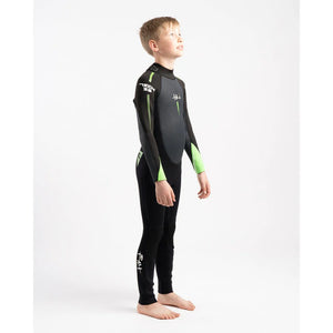 Tiki Junior Tech 3/2mm F/L Back Zip Steamer Wetsuit - Black / Green