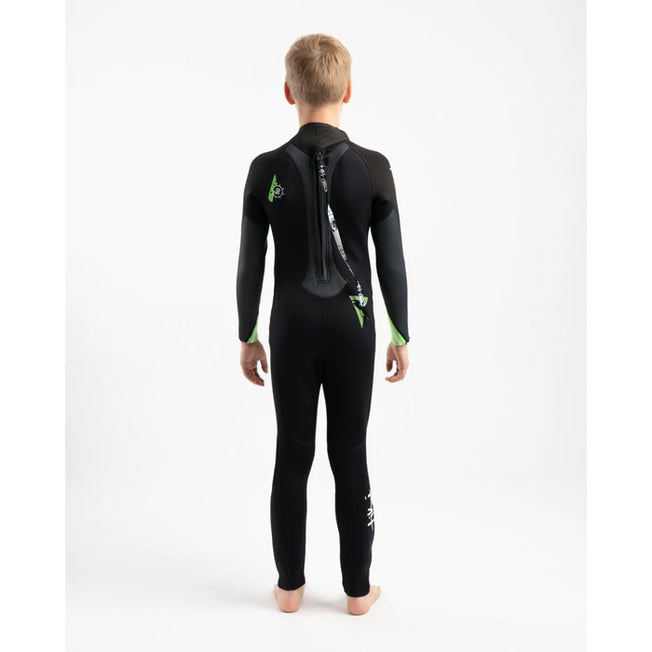 Tiki Junior Tech 3/2mm F/L Back Zip Steamer Wetsuit - Black / Green