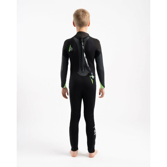Tiki Junior Tech 3/2mm F/L Back Zip Steamer Wetsuit - Black / Green | Wetsuits | Tiki