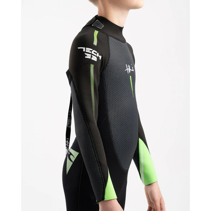 Tiki Junior Tech 3/2mm F/L Back Zip Steamer Wetsuit - Black / Green | Wetsuits | Tiki